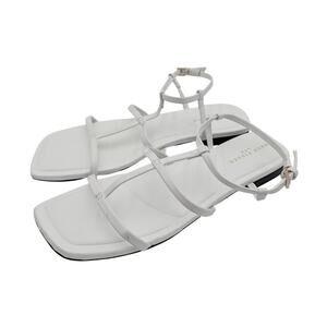 Marc Fisher Marris Open Square Toe Flat Sandals Women's White Size US7.5M EU38